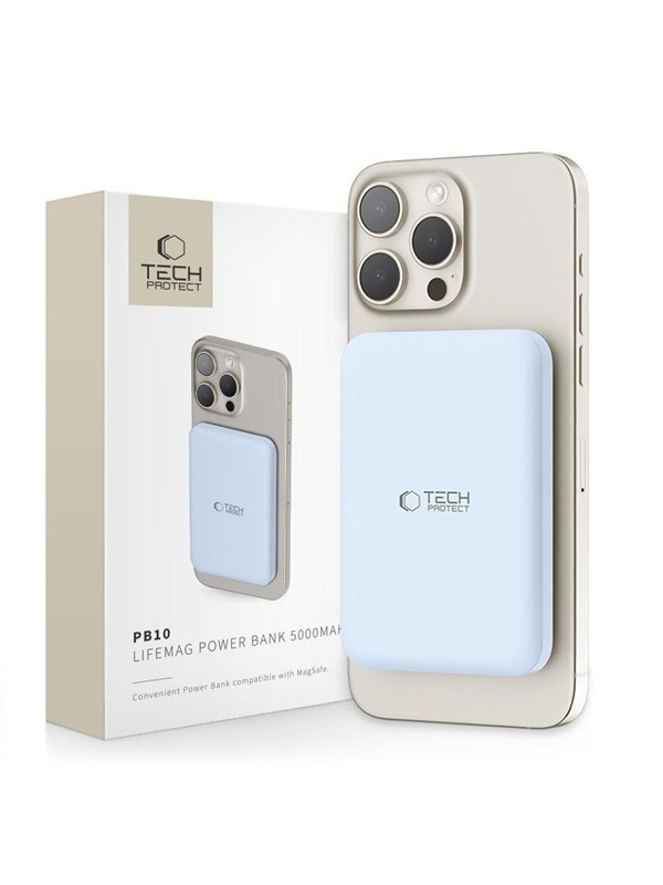 Tech-Protect LifeMag PB10 Power Bank with MagSafe 5000mAh 15W USB-C Port - Blue + USB-C Cable - 5000 mAh
