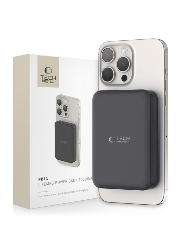 Tech-Protect LifeMag PB11 Power Bank with MagSafe 10000mAh 15W USB-C Port - Black + USB-C Cable - 10000 mAh
