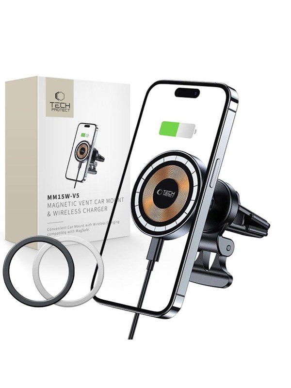 Tech-Protect MM15W-V5 Car Phone Holder with MagSafe 15W Inductive Charger for Air Vent - Black