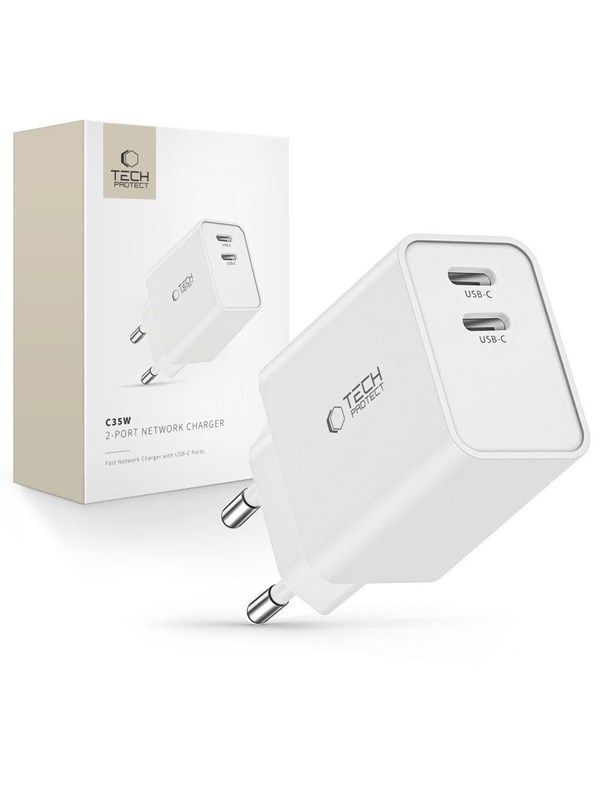 Tech-Protect C35W AC Charger 2x USB-C PD 35W - White