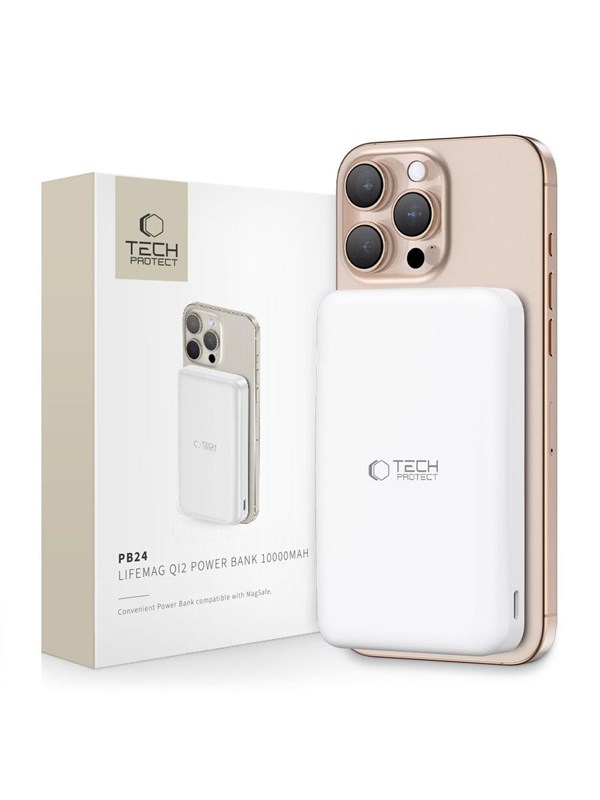 Tech-Protect Powerbank PB24 LifeMag QI2 MagSafe 10000 mAh - White - 10000 mAh