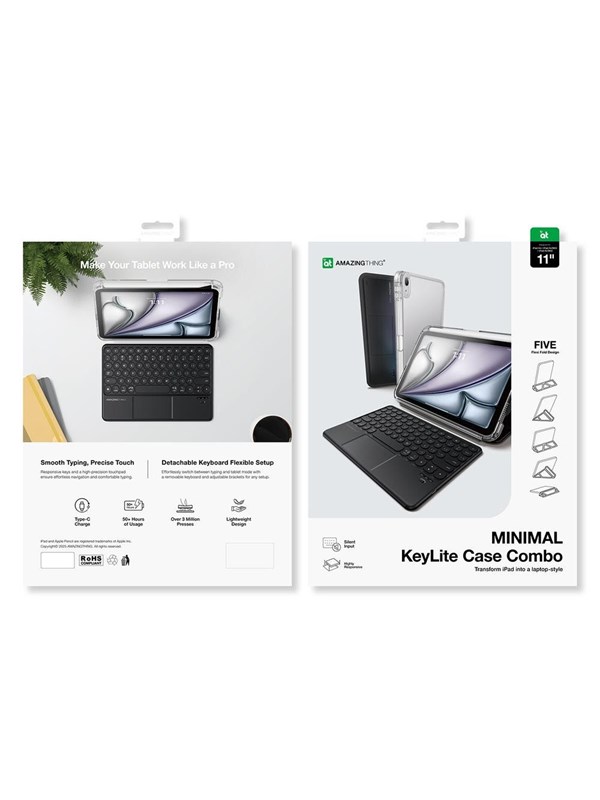 AmazingThing Minimal Case KeyLite Combo Keyboard Case for iPad Air 11" M2/M3/M4 (2024/2025/2026) - Black
