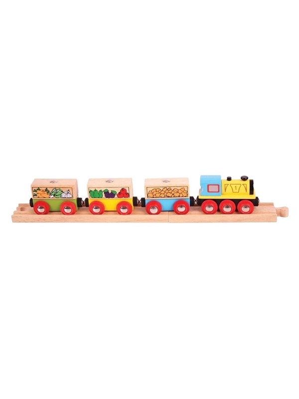 Bigjigs Wooden Vegetable and Fruit Train - 6-piece.