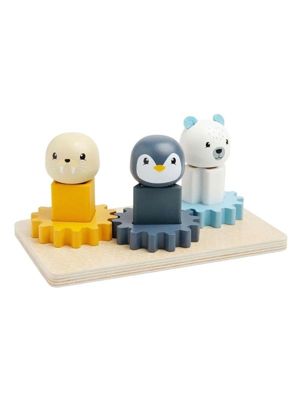 BigJigs educatief Arctic dieren tandwielbord FSC hout.