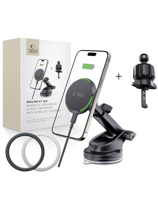 Tech-Protect MM15W-V7 QI2 Car Mount with Induction Charger - Black