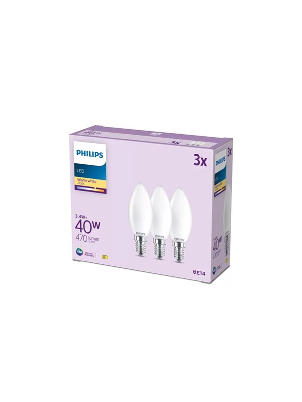 Philips LED spot B35 3,4W/827 (40W) Frosted 3-pack E14