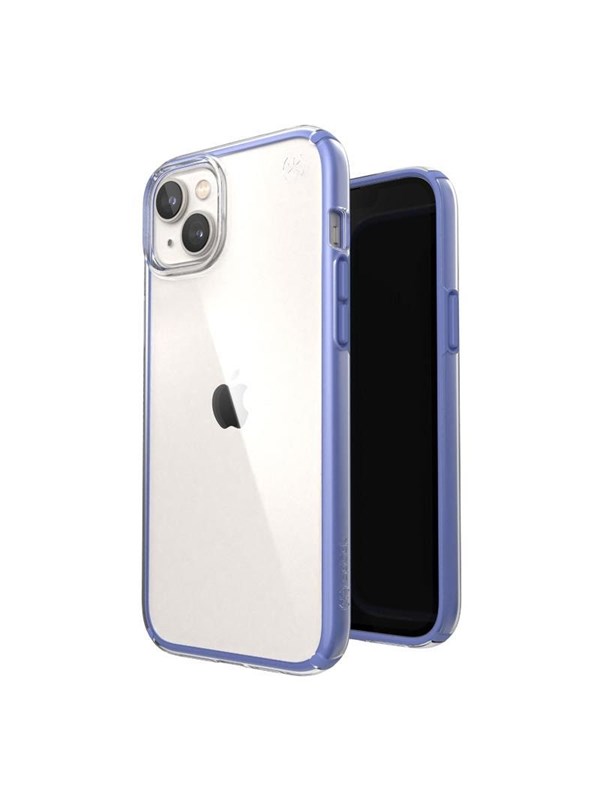 Speck Presidio Perfect-Clear with Impact Geometry - iPhone 15 Plus / 14 Plus Case with MICROBAN Coating - Clear / Grounded Purple