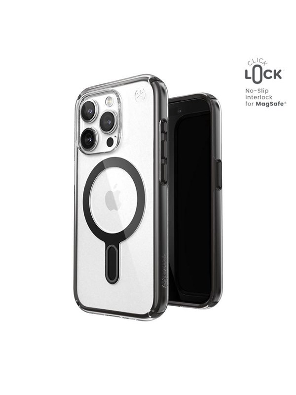 Speck Presidio Perfect-Clear ClickLock & Magsafe - iPhone 15 Pro Case - Clear / Frosted Black / Slate Gray