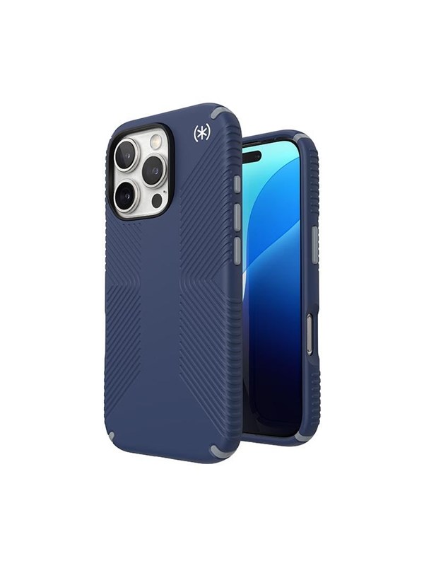 Speck hoesje geschikt voor Apple iPhone 16 Pro - Ultieme Bescherming en Grip - Luxe Soft-touch Afwerking - Valbescherming gecertificeerd tot 4 meter - Microban Antibacterieel - Presidio2 Grip lijn - Blauw