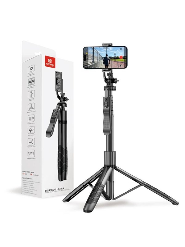 CRONG SelfieGo Ultra - Aluminum Bluetooth Selfie Stick Tripod - Black