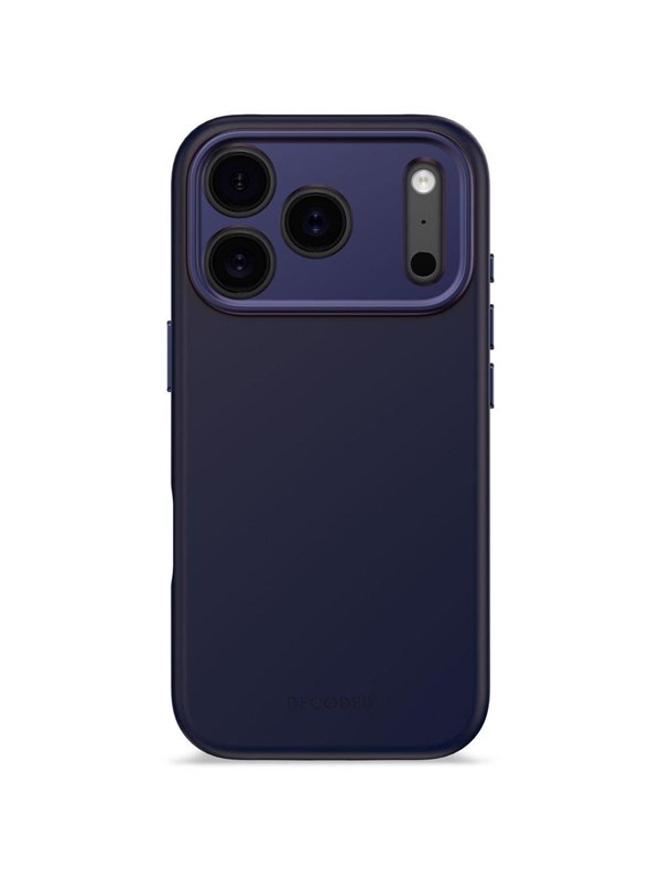 DECODED Siliconen Hoesje voor iPhone 17 Pro, Premium Soft-Touch, Antibacteriële Coating, MagSafe Compatibel, Valbescherming, Krasbestendig, Metalen Knoppen, Stevige Grip, Donker Blauw