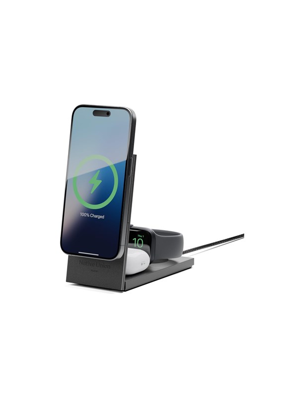 Native Union Rise 3in1 Wireless Charger for iPhone, Airpods and Apple Watch - Zwart - MagSafe - Qi2 - 15W