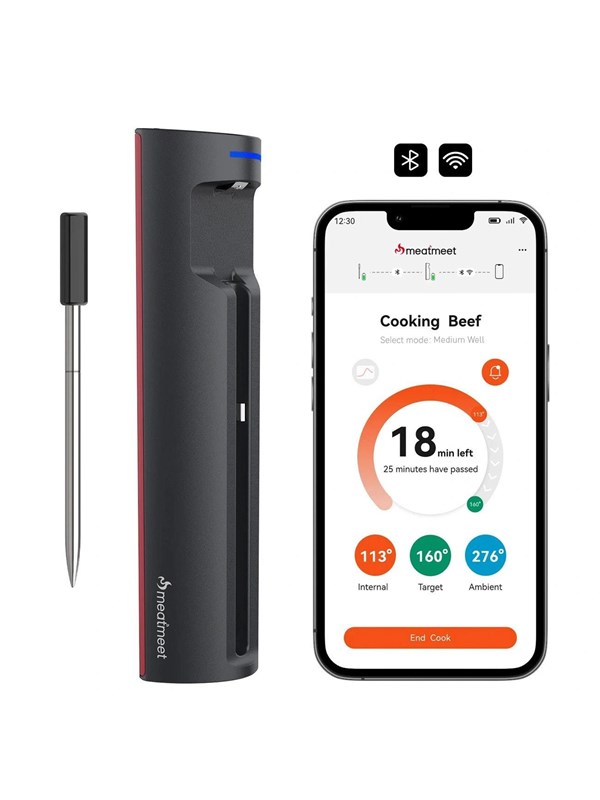 Meatmeet Pro smart kitchen thermometer with Bluetooth/WiFi app grill oven smoker - black