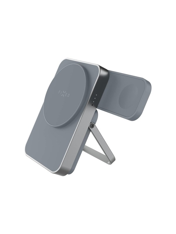 FIXED MagZen 5 Stand Powerbank 5000mAh Grijs – MagSafe Draadloos Opladen met Apple Watch Ladestand en USB-C 20W | 3 Apparaten Tegelijk