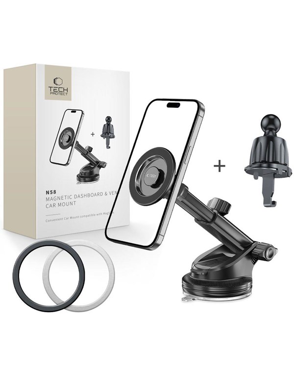 Tech-Protect N58 Magnetic MagSafe Car Mount for Cockpit Windshield or Air Vent Mount - Black