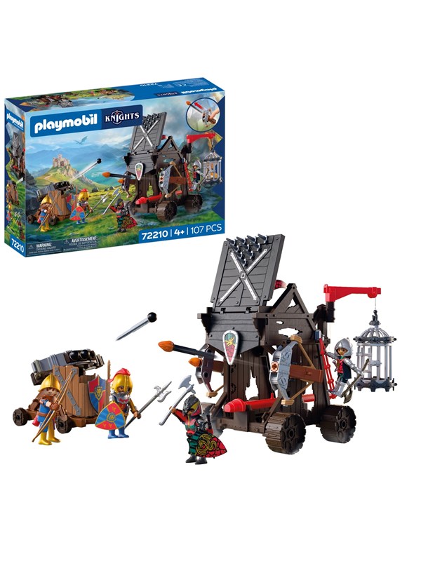 PLAYMOBIL | Aanvalstoren drakenridder | Belegeringstoren met Stormram, Ballista's, Kooi en 4 Ridders | Vanaf 4 Jaar | 72210