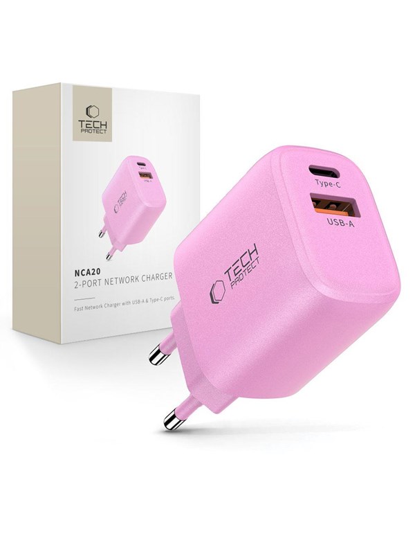 Tech-Protect NCA20 PD 20W QC3.0 USB-A / USB-C - Pink