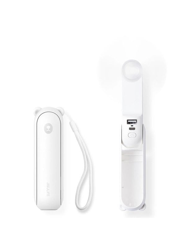 Jisulife Handheld Fan Life8 Plus Portable USB Fan with Power Bank Function 4500mAh and Flashlight - White - 4500 mAh