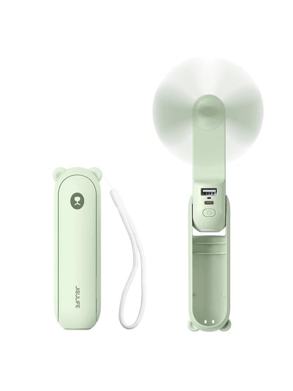 Jisulife Handheld Fan Life8 Plus Portable USB Fan with Power Bank Function 4500mAh and Flashlight - Green - 4500 mAh