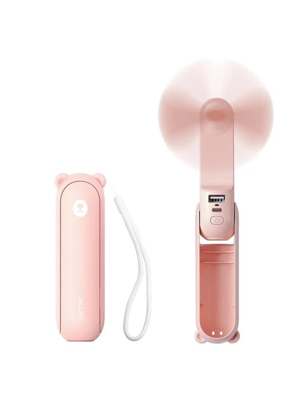 Jisulife Handheld Fan Life8 Plus Portable USB Fan with Power Bank Function 4500mAh and Flashlight - Pink