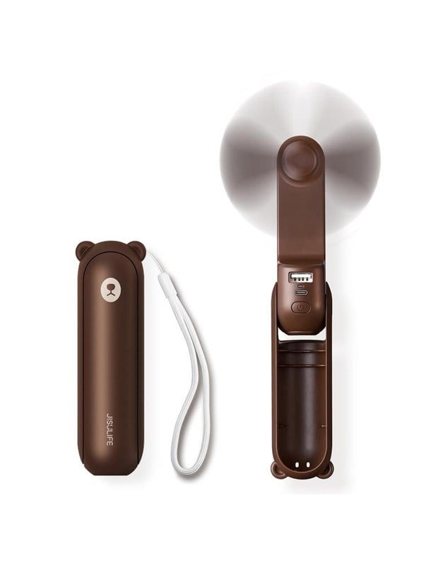 Jisulife Handheld Fan Life8 Plus Portable USB Fan with Power Bank Function 4500mAh and Flashlight - Brown