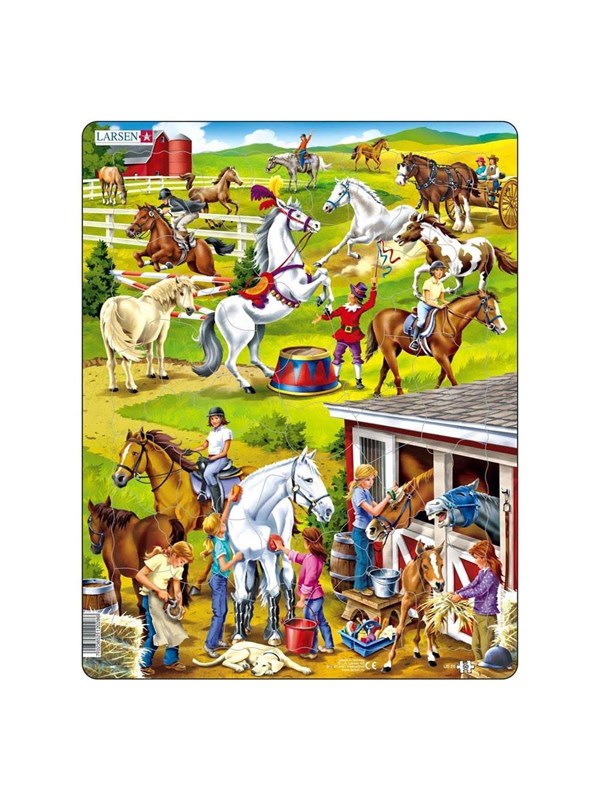 Larsen Het veelzijdige gebruik en de verzorging van paarden – Puzzel – Dieren – Paarden – Educatieve legpuzzel voor kinderen – 50 stukjes – Gemaakt in Noorwegen – Extra dikke 2,5 mm stukjes – Tray met vaste rand