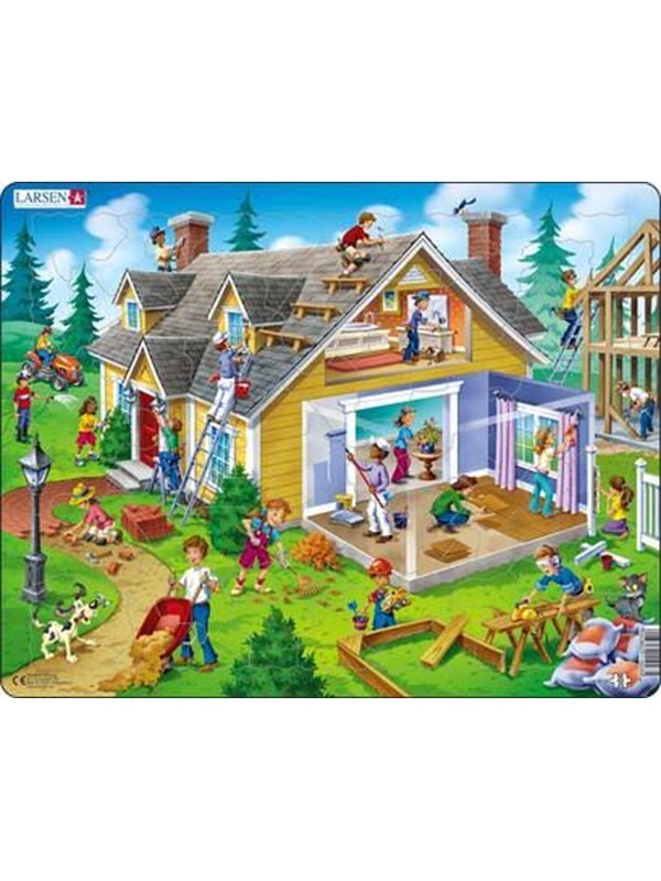 Larsen Klussen aan huis en tuin – Puzzel – Educatief – Beroepen en wonen – Educatieve legpuzzel voor kinderen – 62 stukjes – Gemaakt in Noorwegen – Extra dikke 2,5 mm stukjes – Tray met vaste rand