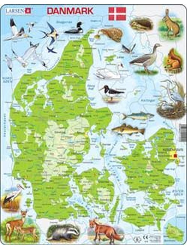Larsen Puzzles Puzzle Denmark physical with animals - 66 pieces Maxi (36.5x28.5 cm) 2D Puzzels