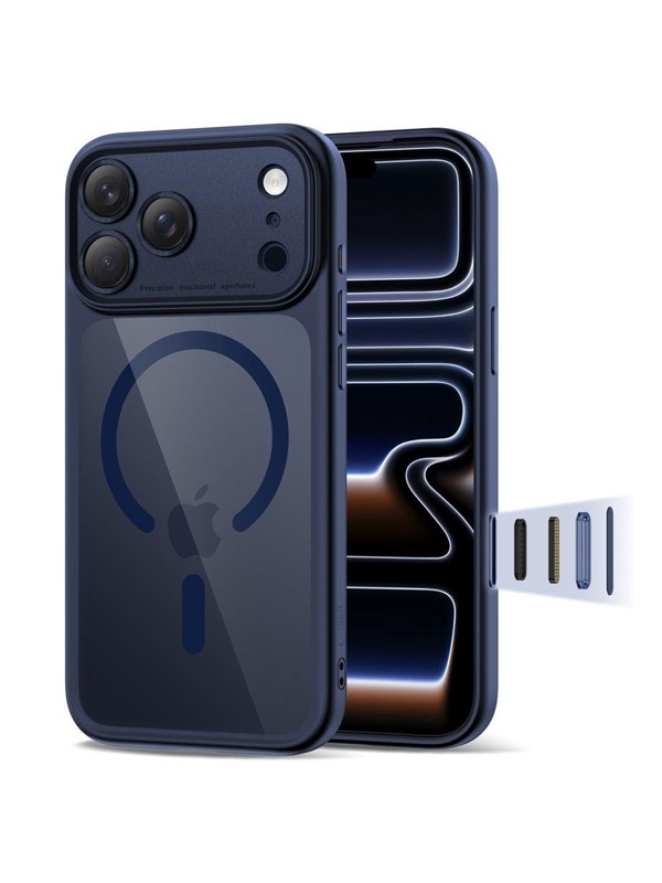 Tech-Protect Magpeak Magsafe CC Case for iPhone 17 Pro - Clear and Navy Blue
