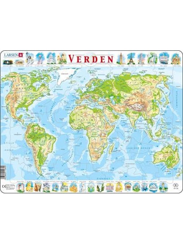 Larsen Puzzles Puzzle World Map Physical - 80 pieces Maxi (36.5x28.5 cm) Vloer