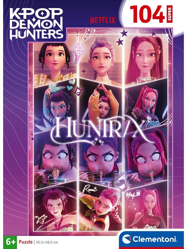 K-Pop Demon Hunters Puzzel Maxi 104 Stukjes van Clementoni Supercolor - Kpop Huntrix Legpuzzel Kinderen - K Pop Cadeau vanaf 6 Jaar
