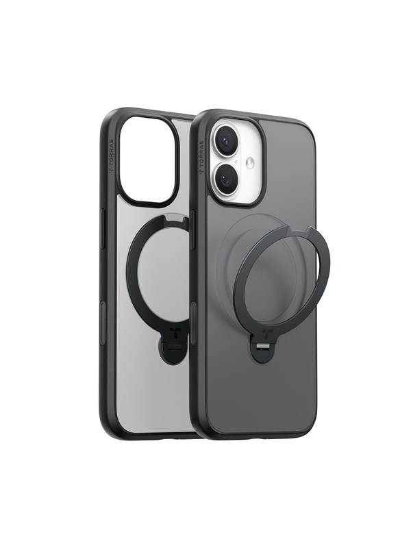 TORRAS UPro Ostand Spin Hoesje Geschikt voor Apple iPhone 17 - Compatibel met MagSafe - 360° Draaibare Magnetische Standaard - Back Cover Kickstand Ring - Zwart