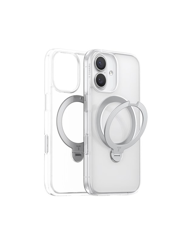 TORRAS UPro Ostand Spin Hoesje Geschikt voor Apple iPhone 17 - Compatibel met MagSafe - 360° Draaibare Magnetische Standaard - Back Cover Kickstand Ring - Transparant