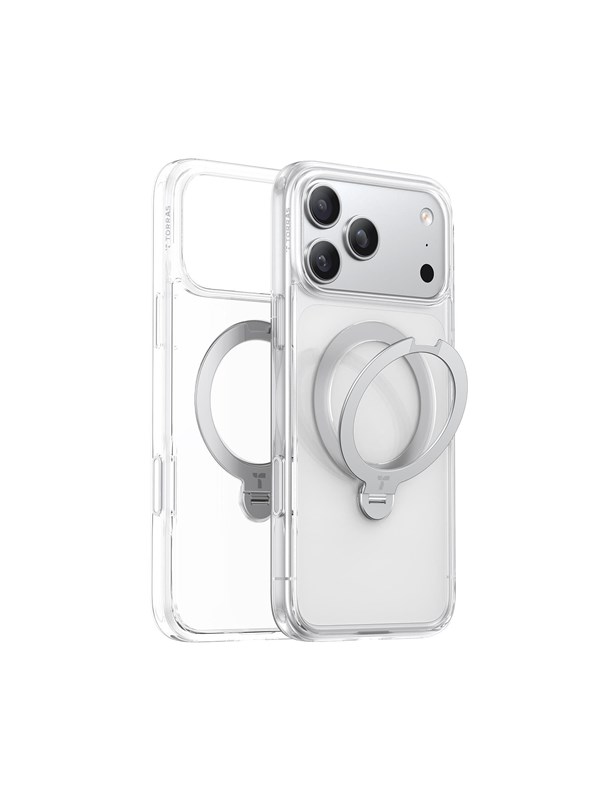 TORRAS UPro Ostand Spin Hoesje Geschikt voor Apple iPhone 17 Pro - Compatibel met MagSafe - 360° Draaibare Magnetische Standaard - Back Cover Kickstand Ring - Transparant