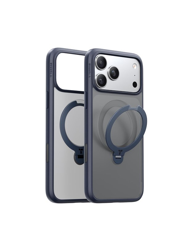TORRAS UPro Ostand Spin Hoesje Geschikt voor Apple iPhone 17 Pro Max - Compatibel met MagSafe - 360° Draaibare Magnetische Standaard - Back Cover Kickstand Ring - Blauw