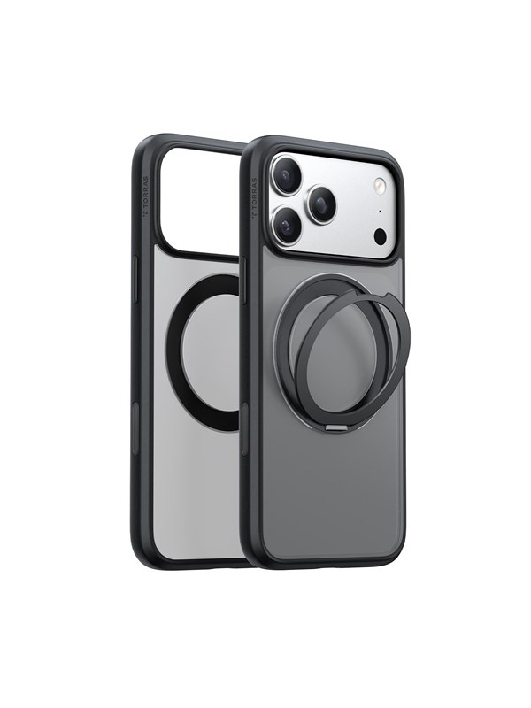 TORRAS Hoesje Geschikt voor Apple iPhone 17 Pro Max - UPro Ostand Pro - Compatibel met MagSafe - Back Cover met Magneet - 360° Draaibare Ring Standaard - Zwart