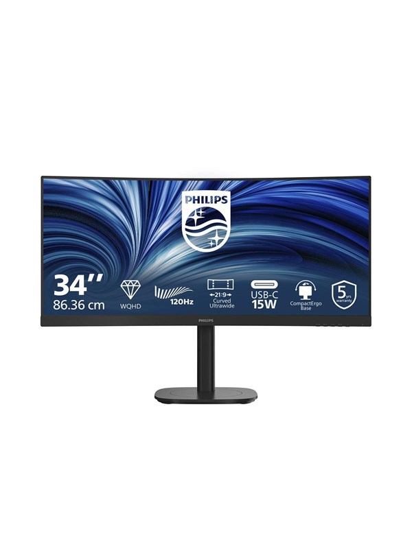 Philips 34B2N3500C - 34 inch Ultrawide Curved QHD Business Monitor - 120Hz - 5 jaar garantie