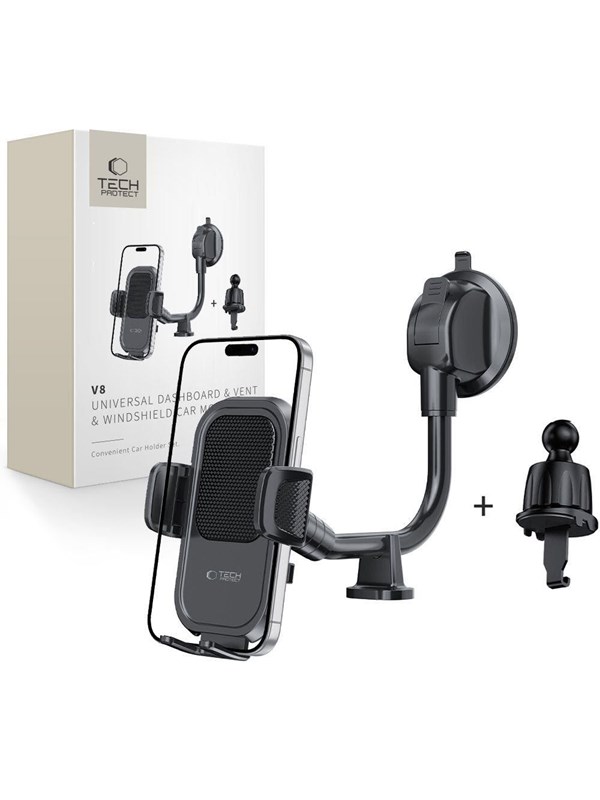 Tech-Protect V8 car mount for mounting on dashboard windshield or air vent grille - black