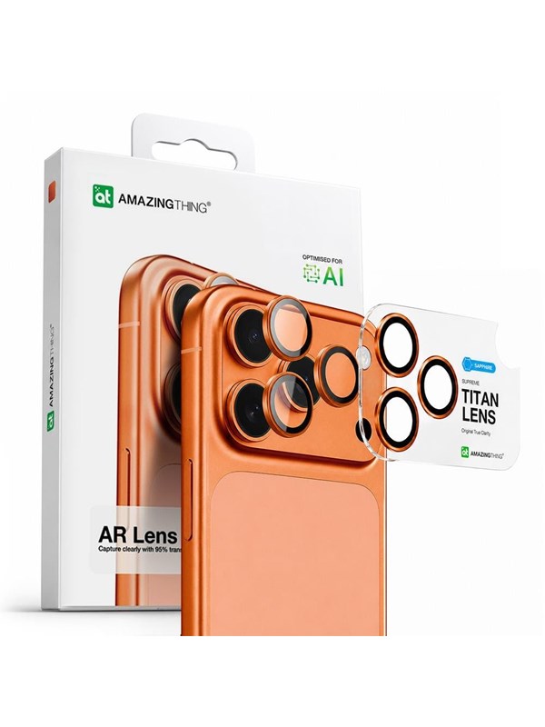AmazingThing AR Sapphire Camera Lens Glass for iPhone 17 Pro / Pro Max - with Orange Frame