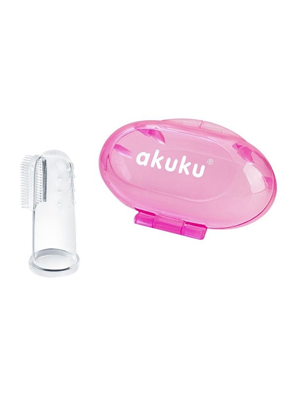 AKUKU - Tandenborstel - Eerste tandenborstel roze met etui van silicone - tandenborstel - tandjes poetsen - tandvlees masseren - opbergdoos - BPA-vrij