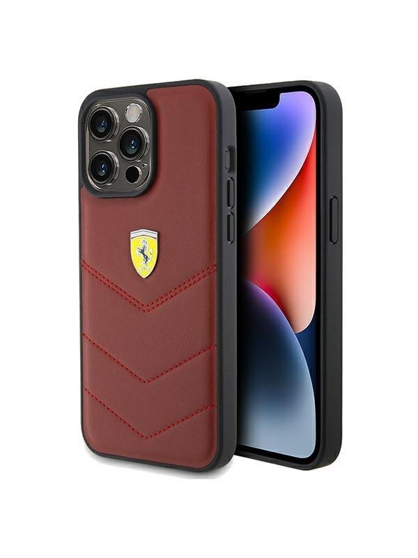 Ferrari Leather Stitched Lines case for iPhone 15 Pro Max - Red