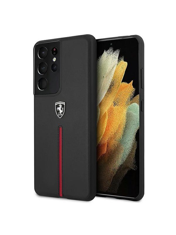 Ferrari Samsung Galaxy S21 Ultra Leather Nylon Stripe - Black
