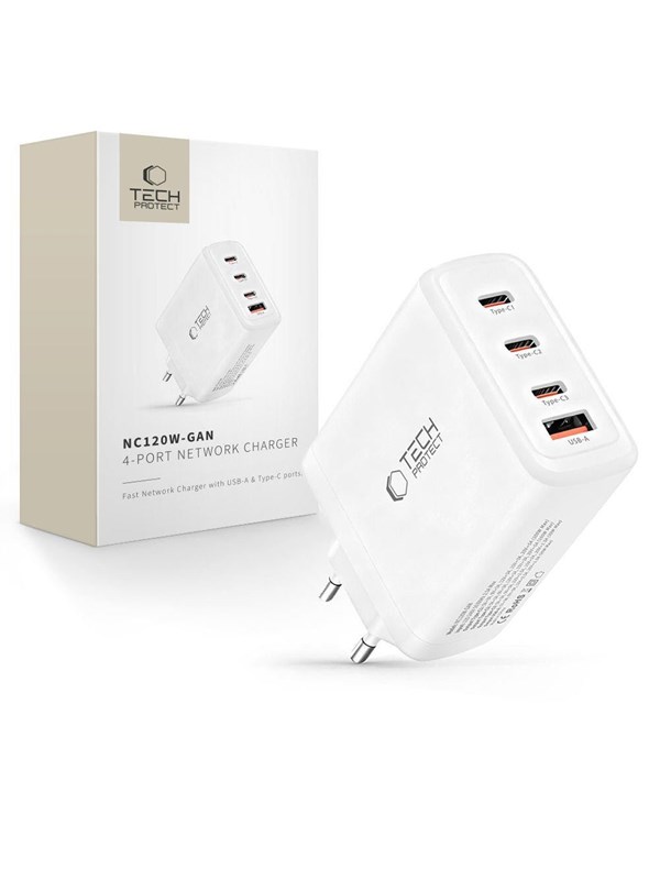 Tech-Protect NC120W-GAN 4-Ports 120W AC Charger - White