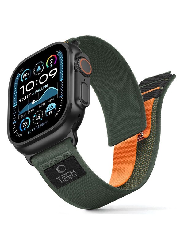 Tech-Protect Nylon Elite Strap for Apple Watch 44 / 45 / 46 / 49 mm - Green & Orange