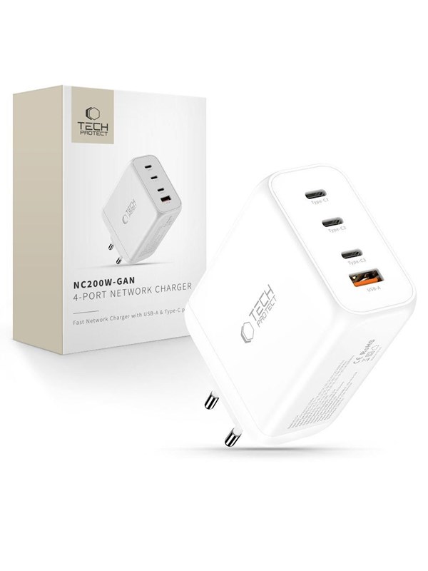 Tech-Protect NC200W-GaN 4-Ports 200W AC Charger - White