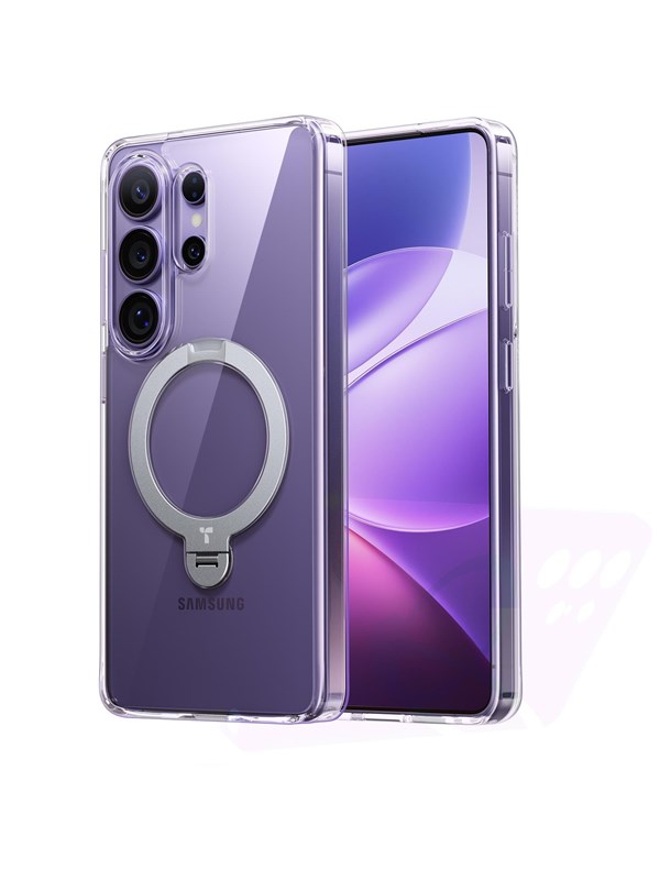 TORRAS UPro Ostand Spin Hoesje Geschikt voor Samsung Galaxy S26 Ultra - Compatibel met MagSafe / Qi2 - 360° Draaibare Magnetische Standaard - Back Cover Kickstand Ring - Transparant