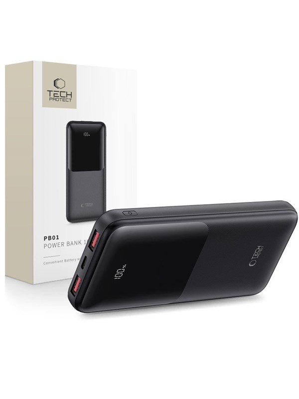 Tech-Protect Powerbank PB01 10000mAh 22.5W - Black - 10000 mAh