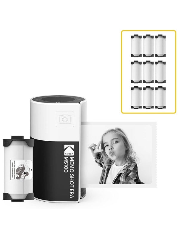 KODAK Memo Shot MS100 Instant Camera Bundle (7 Paper rolls) - White