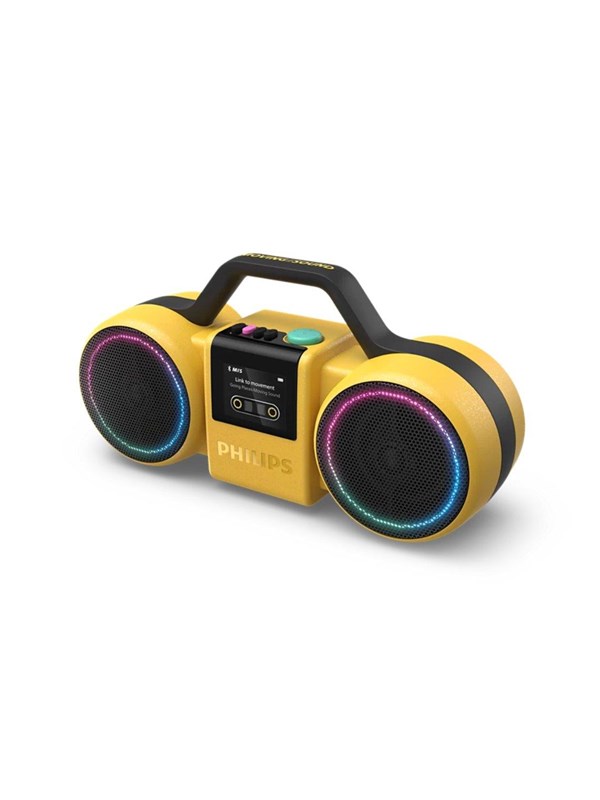 PHILIPS Moving Sound The Roller TAMS60Y/00 - Draagbare speaker, 60W RMS, Bluetooth 5.5., Auracast, USB, 24 uur afspeeltijd, IP67 waterdichtheid, kan als powerbank gebruikt worden - Geel