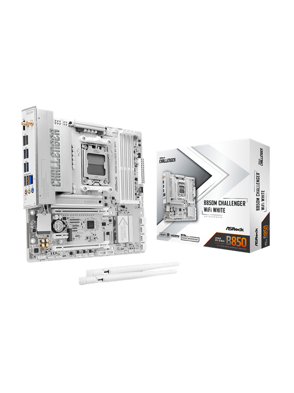 ASRock B850M Challenger WiFi White Moederbord - AMD B850 - AMD AM5 - DDR5 RAM - Micro-ATX